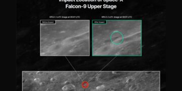Captan antes y después del impacto de un cohete de SpaceX en la Luna